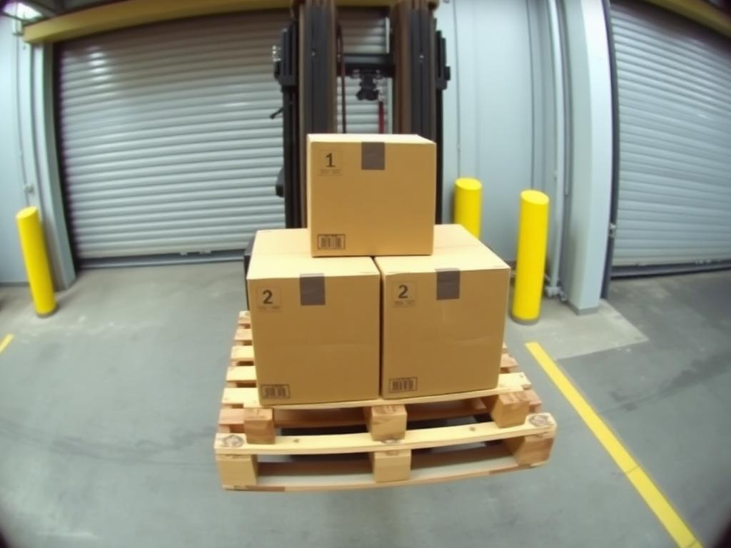 Loading dock camera capture showing forklift pallet stack